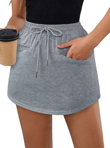 SOFIA'S CHOICE Women's Summer Mini Skirts Drawstring High Waist Sweat Skirt with Pockets Grey X-Large | Amazon (US)