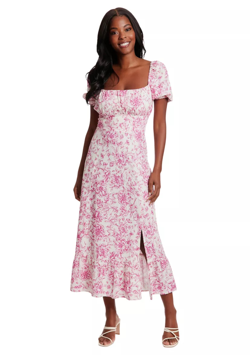 Women's Short Sleeve Square Neck Ditsy Floral Dress | Belk