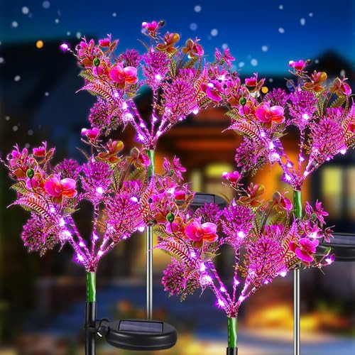 Neporal Solar Garden Lights, 4PK Purple Phalaenopsis Solar Flowers Outdoor Waterproof, Solar Lights Outdoor Decorative for Garden, Yard Decor, | Amazon (US)