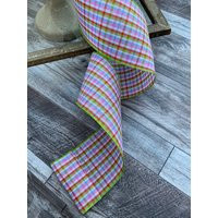 Spring Plaid Wired Ribbon Blue, Green, Orange, Pink - 4"" X 10 Yards | Etsy (US)