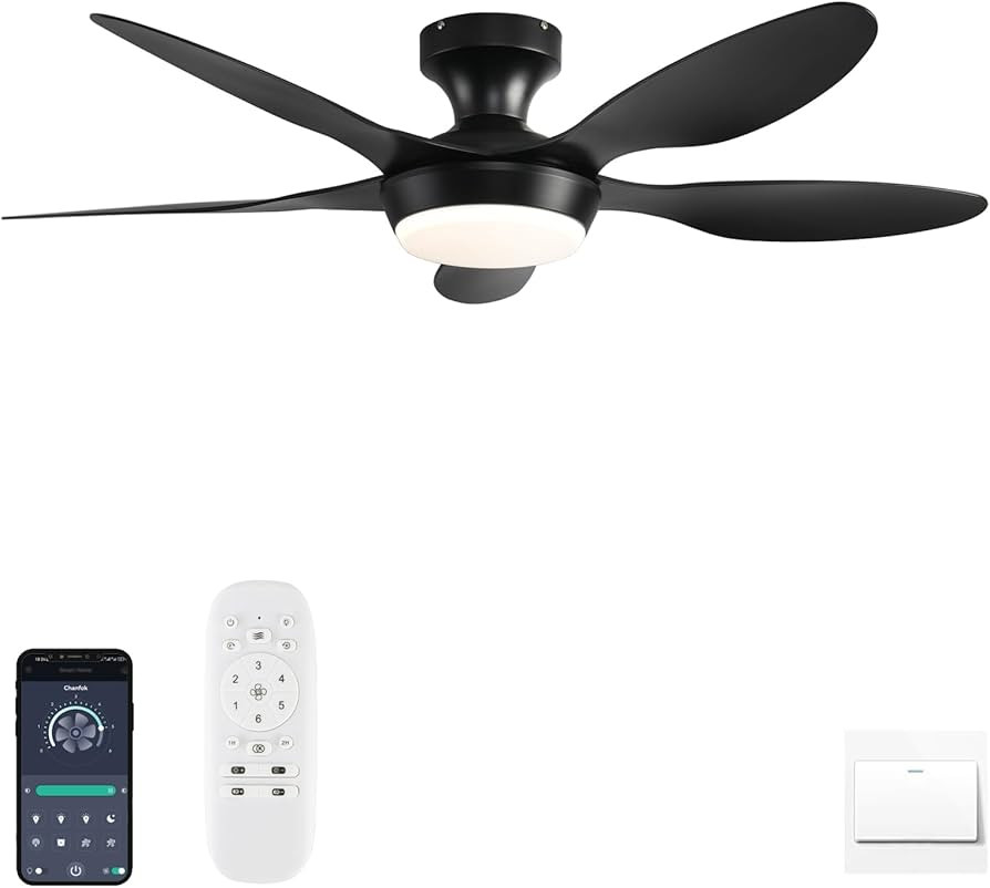Ceiling Fan with Lights, 46 Inch Low Profile Ceiling Fan with Light and Remote/APP Control, Flush... | Amazon (US)
