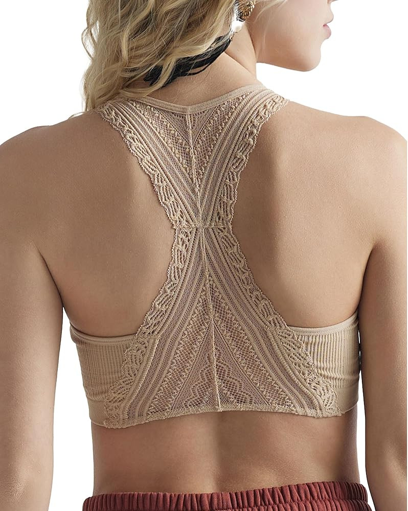 noflik Women's Seamless Halter V-Neck Ribbed Knit Bralette Women's Everyday Yoga Bra | Amazon (US)