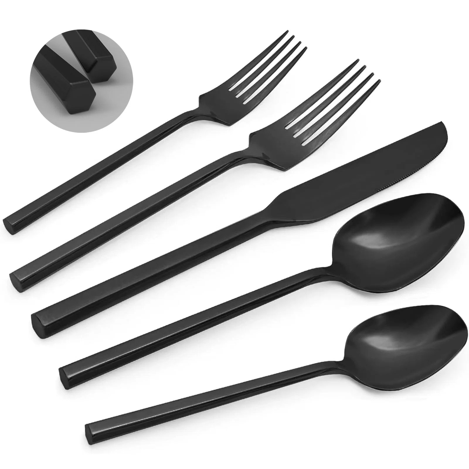 20-Piece Stainless Steel Silverware Set For 4 - Modern Hexagon Handle, Rust-Resistant, Dishwasher... | Wayfair North America