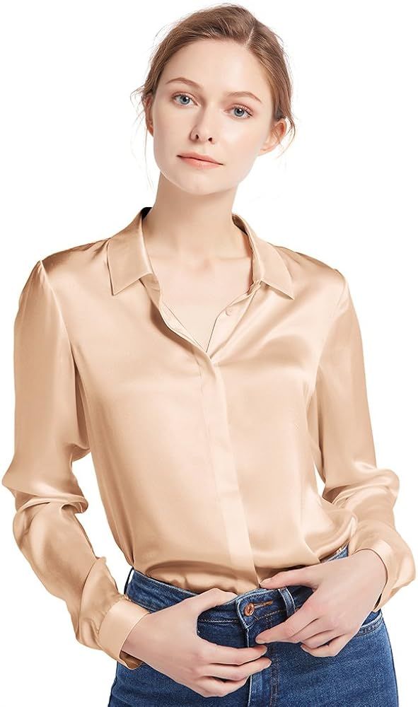 LilySilk Women's 100 Silk Blouse Long Sleeve Lady Shirt 22 Momme Charmeuse Silk | Amazon (US)