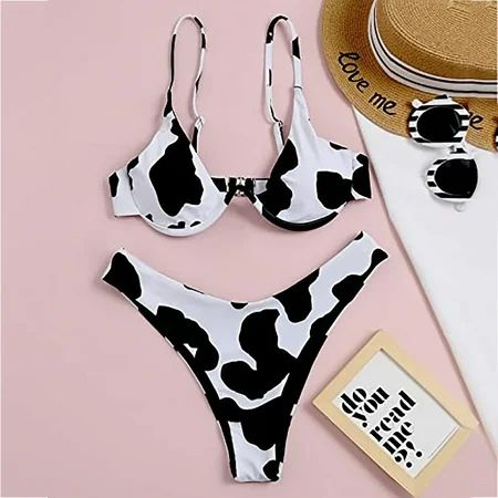 Swimsuit Women Plus Size Women s High Contrast Cow Print Tube Top Split Bikini Set Swimsuit Bathing  | Walmart (US)