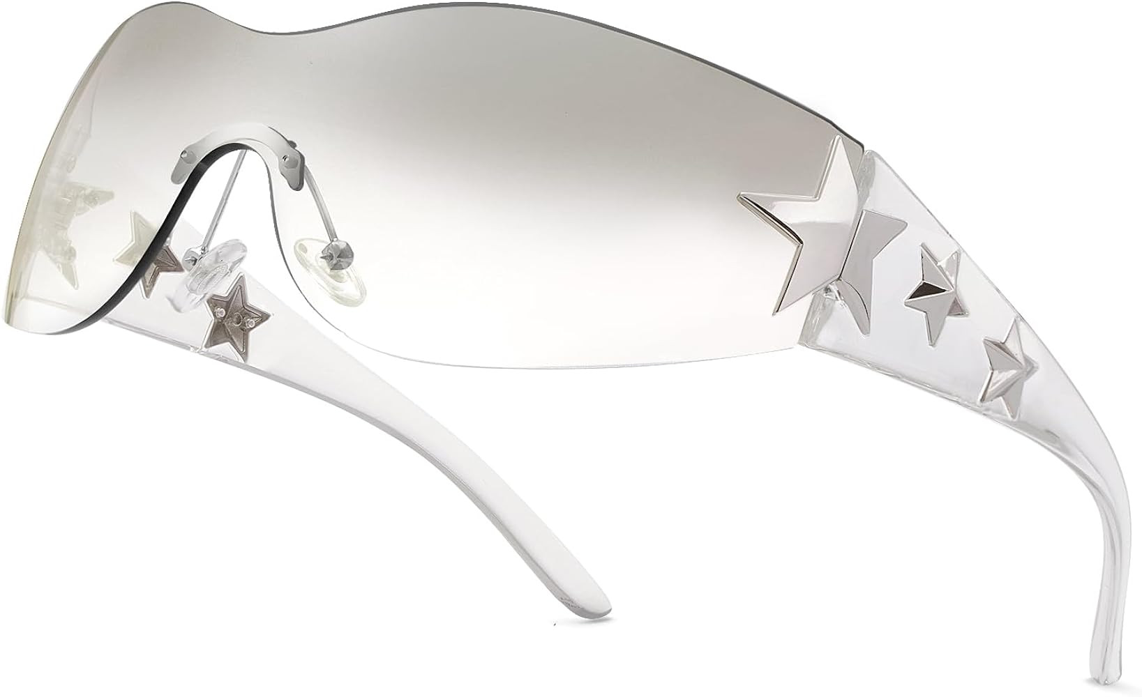 Rimless Y2K Sunglasses Star Wrap Around Glasses 2000S Accessories for Women Men Trendy Fashion Co... | Amazon (US)