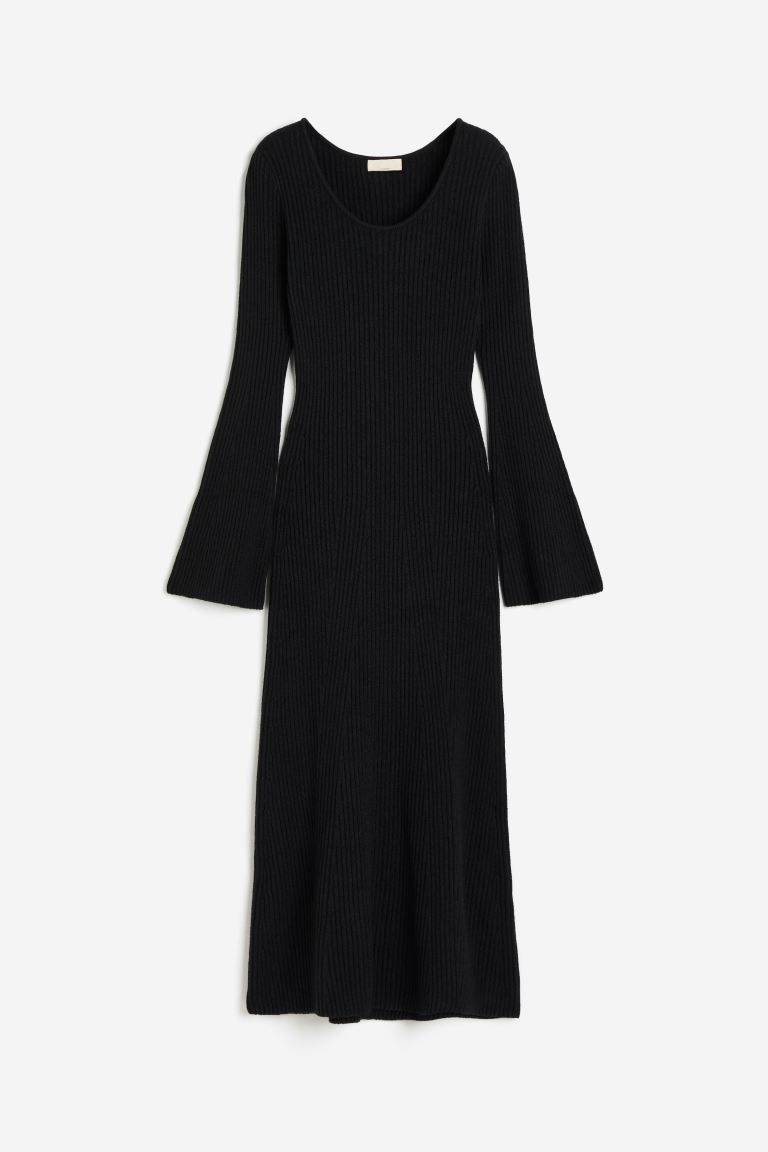 Silk-blend rib-knit dress - Black - Ladies | H&M GB | H&M (UK, MY, IN, SG, PH, TW, HK)