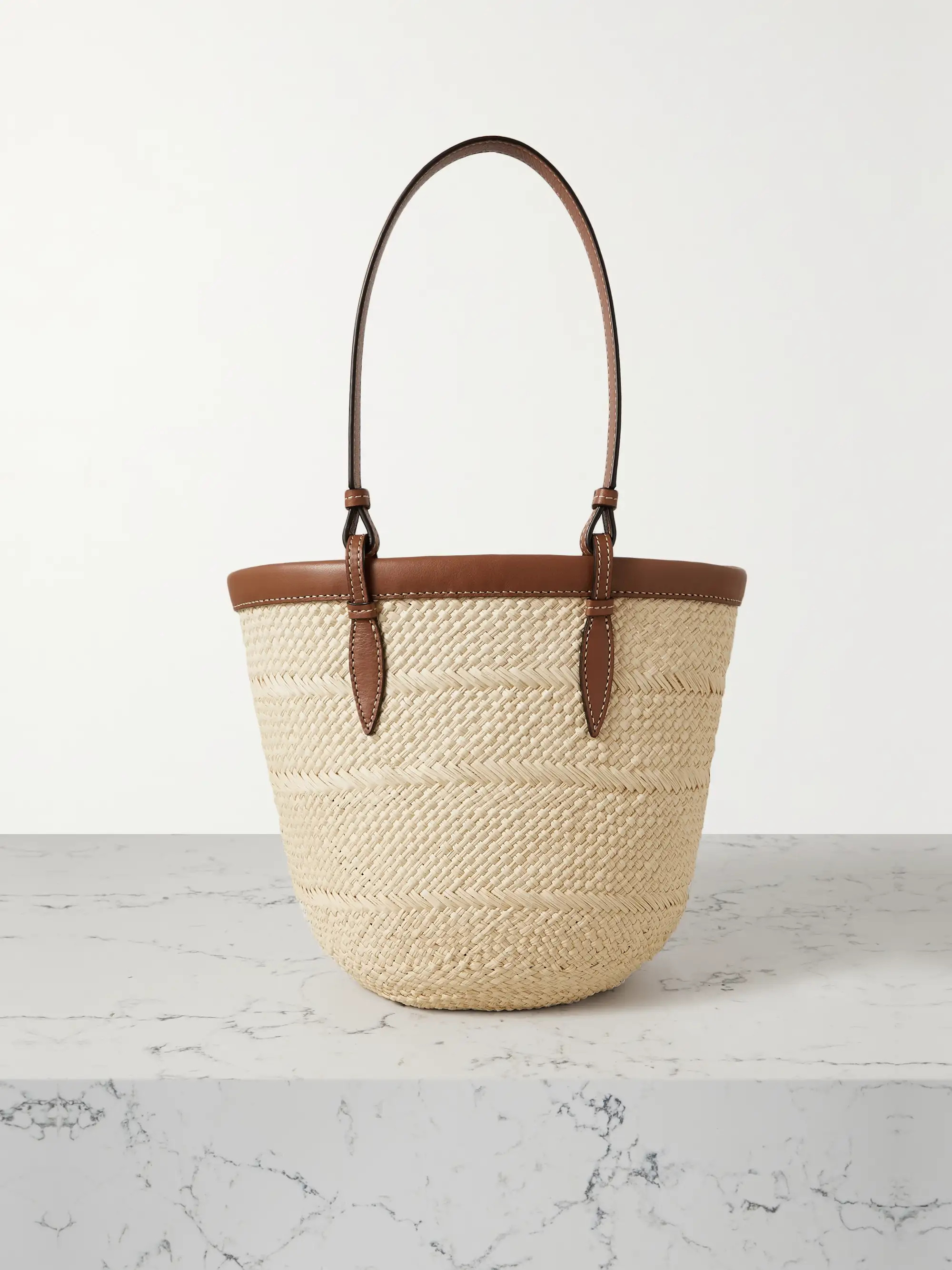 Small leather-trimmed raffia tote | NET-A-PORTER (UK & EU)