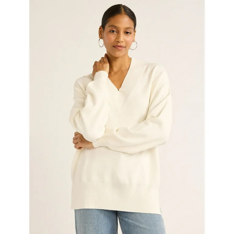 Scoop Women’s V Neck Tunic Sweater, Midweight, Sizes XS-XXL - Walmart.com | Walmart (US)