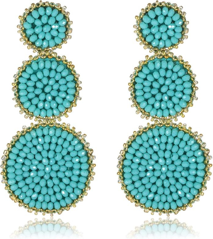 CEALXHENY Beaded Drop Earrings Statement Seed Bead Earring for Women Handmade Triple Circle Dangl... | Amazon (US)