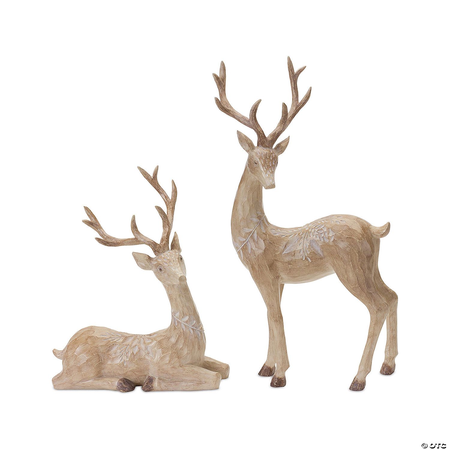Carved Deer Figurine (Set Of 2) 8.75"L X 10.5"H, 8.5"L X 15.75"H Resin | Oriental Trading Company
