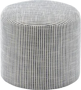 Wovenbyrd 19-Inch Wide Round Pouf Ottoman Footstool, Blue and White Stripe Fabric | Amazon (US)