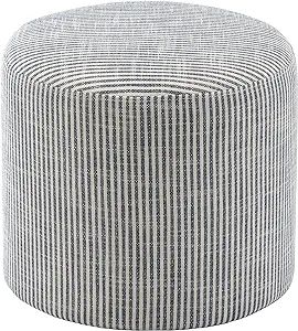 Wovenbyrd 19-Inch Wide Round Pouf Ottoman Footstool, Blue and White Stripe Fabric | Amazon (US)