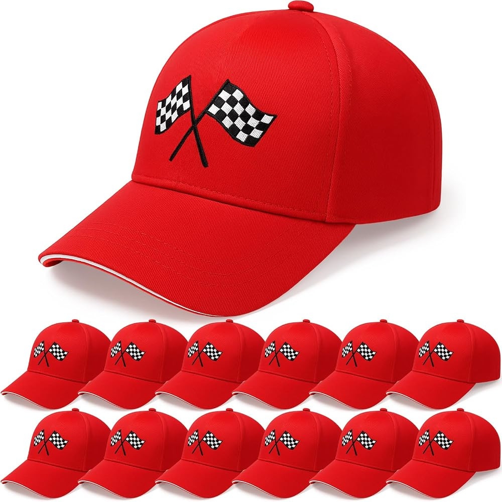 Skicuff 12 Pcs Racing Car Flag Hats Bulk for Party Favors Gifts Adjustable Embroidered Checkered ... | Amazon (US)