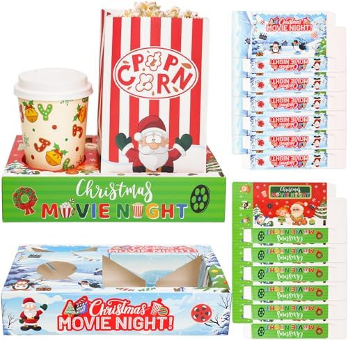 Fancy Land 12 Christmas Snack Trays with 24 Popcorn Bags Movie Night Christmas Party Supplies Dis... | Amazon (US)