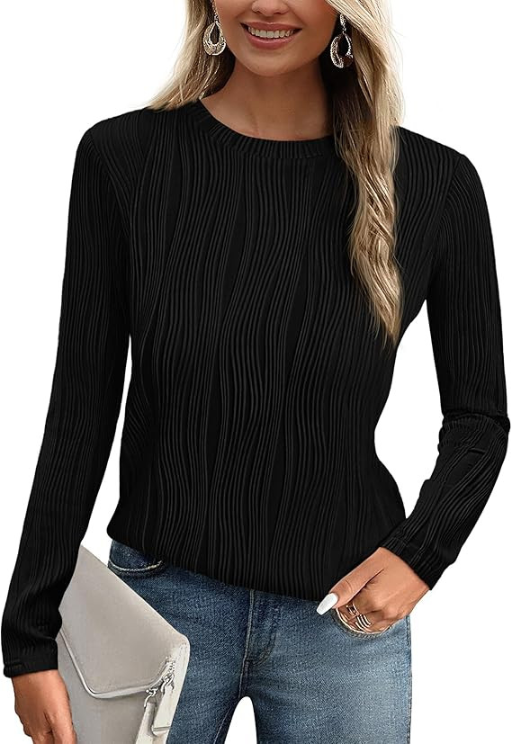 PRETTYGARDEN Long Sleeve Tops for Women Spring Fall Trendy Business Dressy Casual Shirts Crewneck... | Amazon (US)