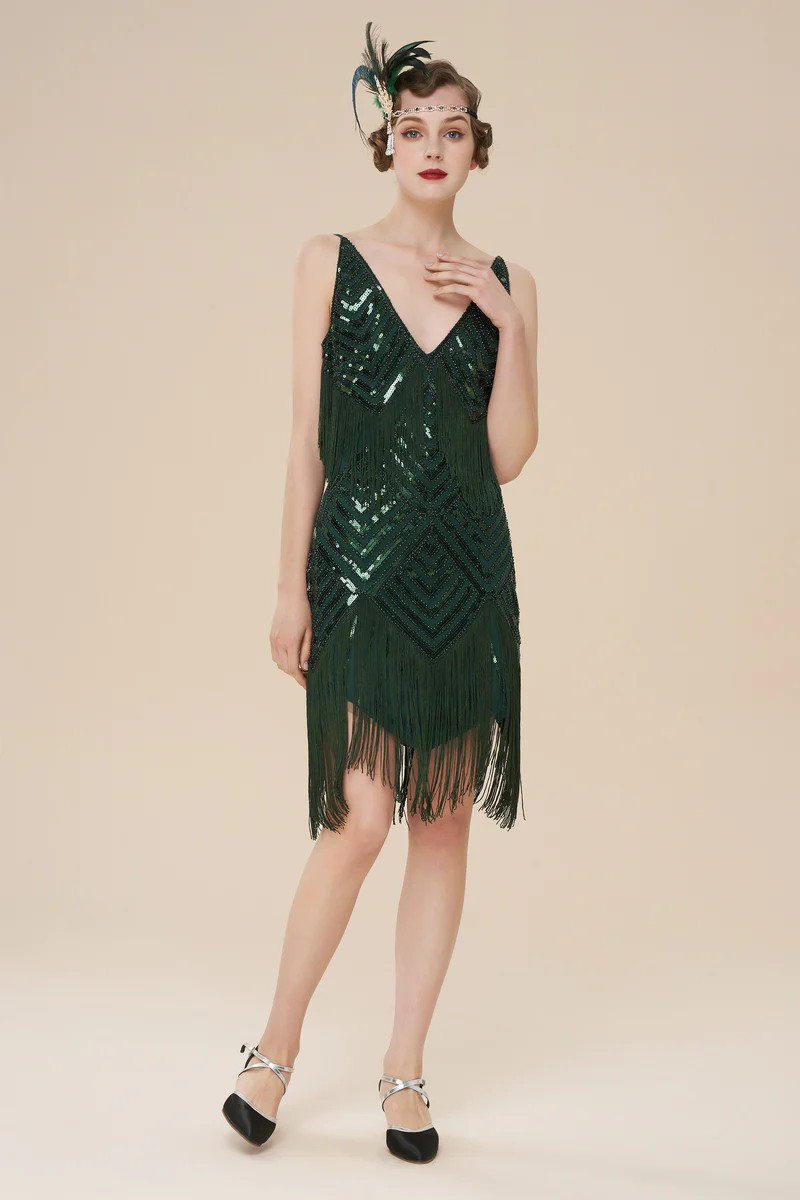 Shop 1920s Dresses - Sequin V-Neck Mini Slip Dress | BABEYOND | BABEYOND