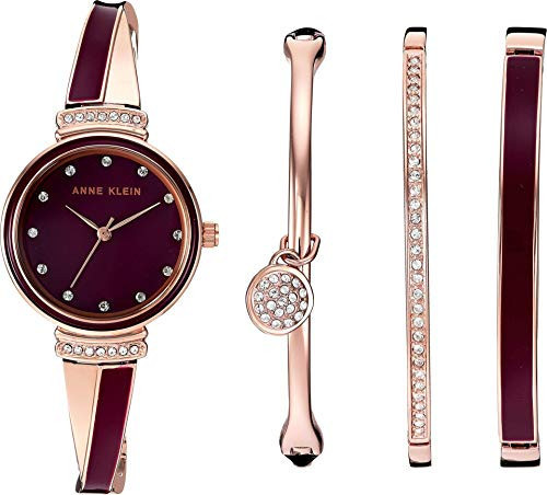 Anne Klein Women's AK/2716RBST Premium Crystal Accented Rose Gold-Tone and Burgundy Watch and Bangle Set | Amazon (US)