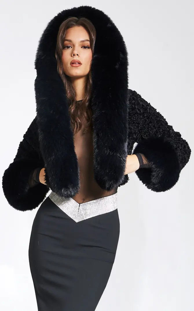 Kali Cropped Faux Fur Jacket With Hood | Nordstrom