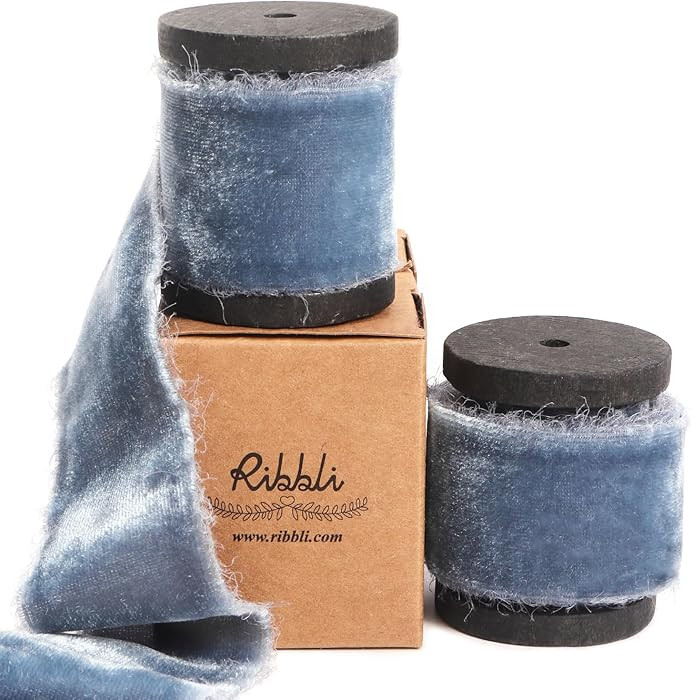Ribbli Dusty Blue Velvet Ribbon 1.5 Inch Handmade Frayed Vintage Christmas Ribbon for Gift Wrappi... | Amazon (US)
