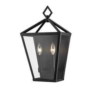 2-Light 18 in. Tall Powder Coated Black Outdoor Wall Sconce | The Home Depot