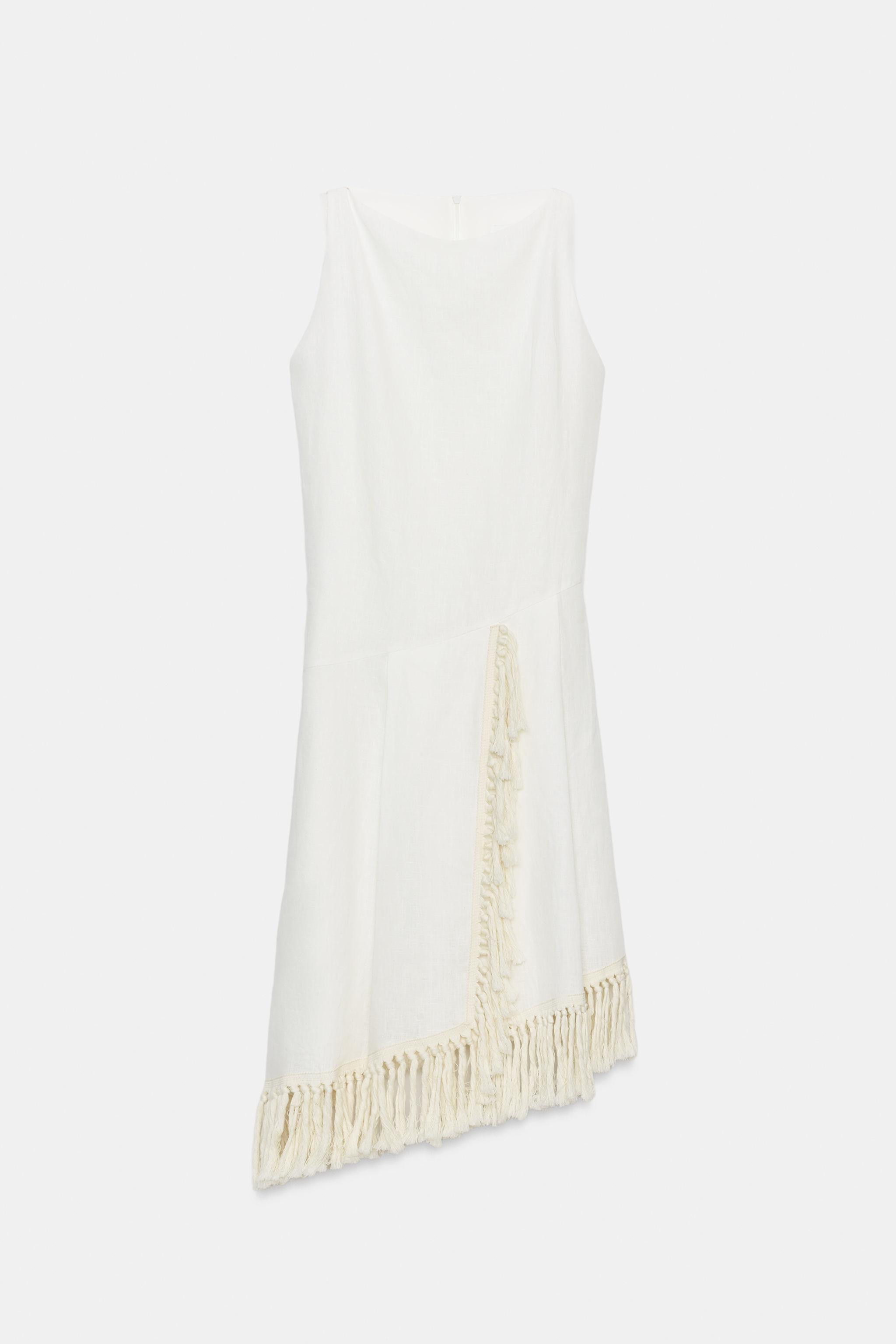 ZW COLLECTION FRINGED LINEN DRESS | Zara US