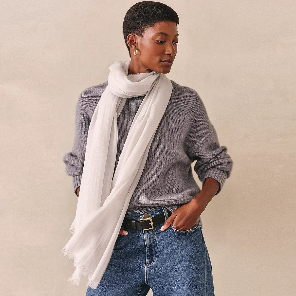 The White Company Fine Modal Wool Marl Scarf, Salt, Size: One Size | The White Company UK & ROW