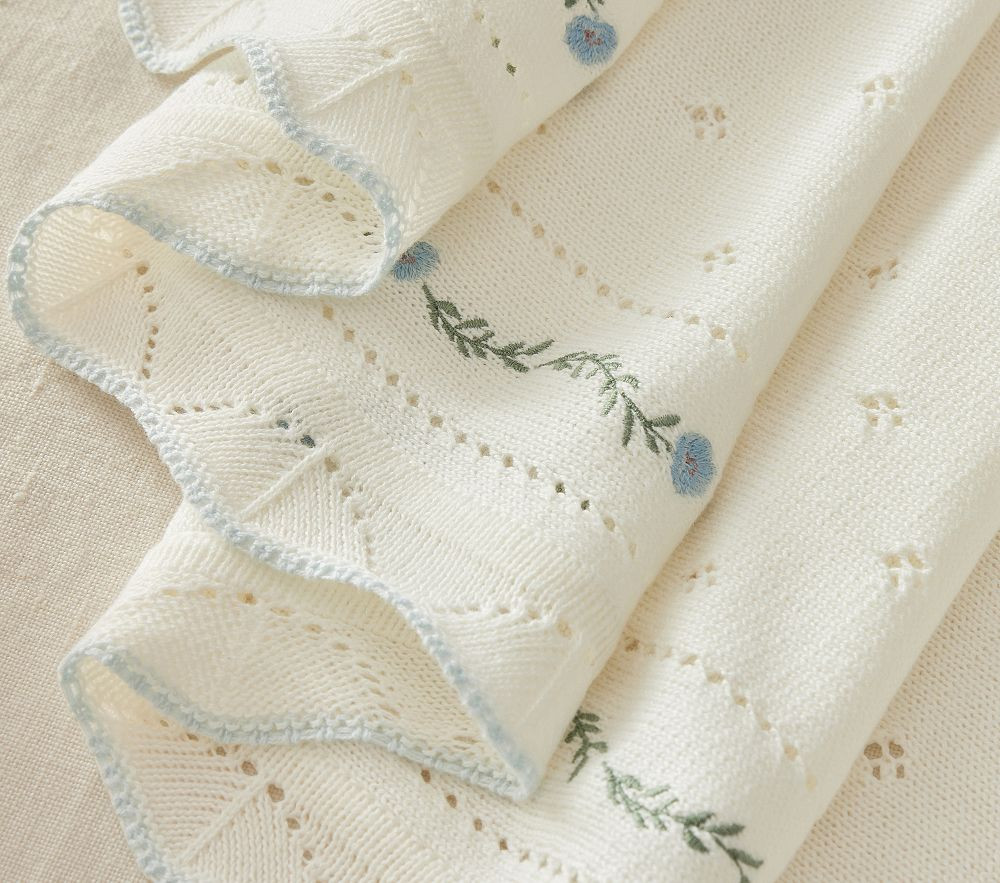 Aerin Floral Embroidered Pointelle Baby Blanket | Pottery Barn Kids