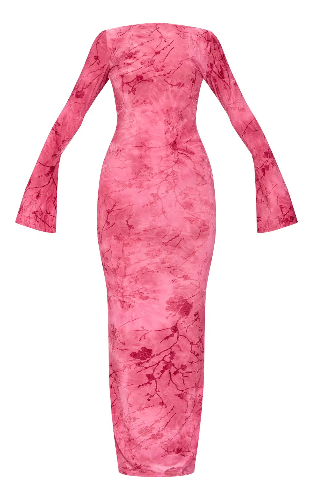 Pink Floral Devore Long Sleeve Maxi Dress | PrettyLittleThing USA | PrettyLittleThing US