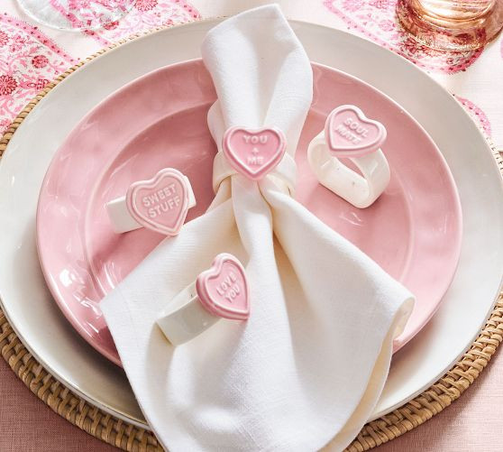 Conversation Hearts Stoneware Napkin Rings - Set of 4 | Pottery Barn (US)