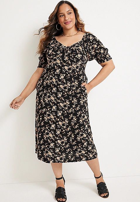 Plus Size Floral Puff Sleeve Midi Dress | Maurices