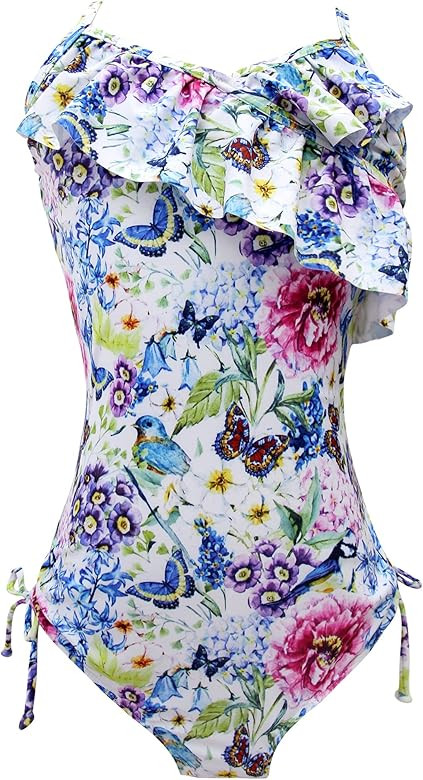 KALAWALK Girls Lemon Double Ruffle One Shoulder Adjustable Swimwear Fashionable One Piece Bathing... | Amazon (US)