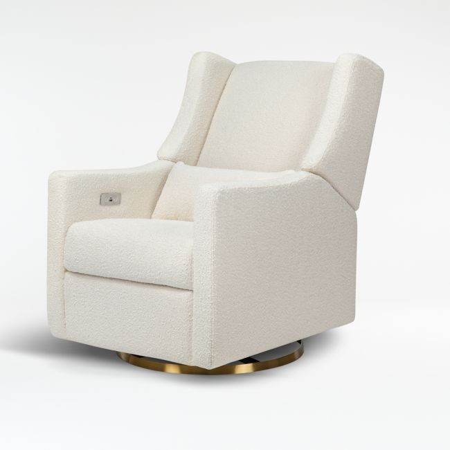 Babyletto Kiwi Ivory Boucle Nursery Power Recliner Chair with Gold Base | Crate & Barrel