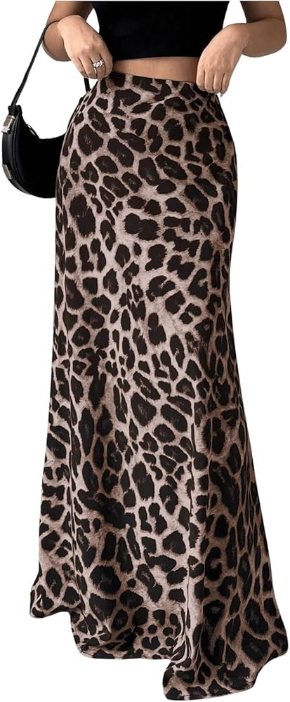MakeMeChic Women's Elastic Waist Leopard Print Maxi Skirt Y2k Cheetah Long Skirts | Amazon (US)