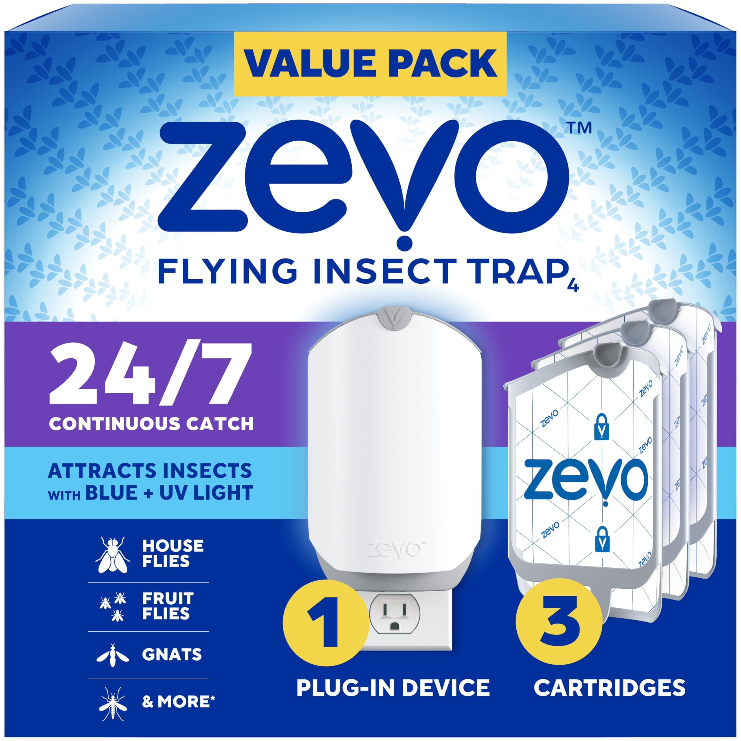Zevo Flying Insect Trap & 3 Cartridges - Plug in Fly Trap & Indoor Bug Catcher for Gnats, House &... | Amazon (US)