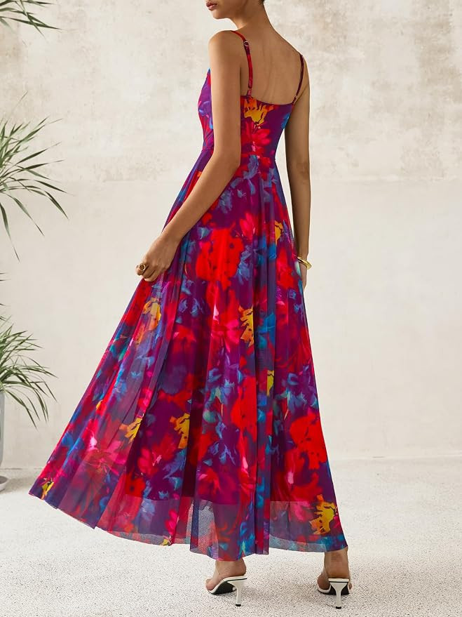 BTFBM Women Summer Floral Maxi Dresses Elegant Spaghetti Strap Dress Printed Party Dress Beach Lo... | Amazon (US)