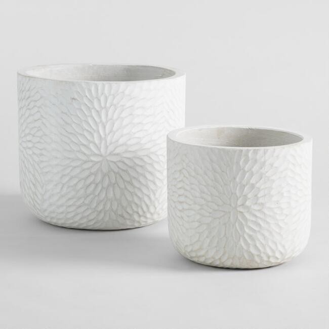 White Embossed Cement Mariela Outdoor Planter | World Market