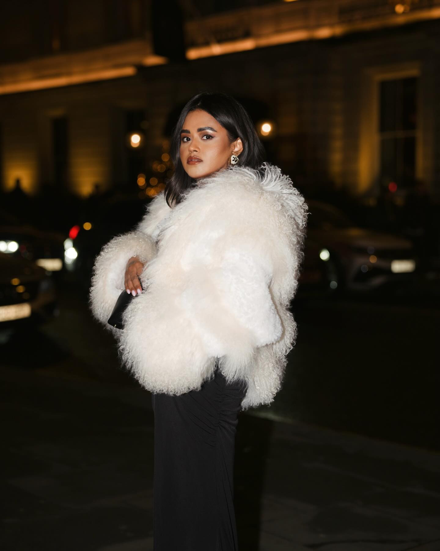 Karen Millen, Karen Millen UK + IE + DE + NL Stretch Velvet Taping Detail Mesh Halter Neck Maxi Dress, Karen Millen UK + IE + DE + NL Mongolian Shearling Short Coat, NET SUSTAIN TOTEME T-Lock textured-leather shoulder bag, Ballet , ballet night, GRWM Outfit ,UK Fashion ,UK Women ,London lifestyle , Evening Outfit, Date night outfit, Date night,  Holiday style ,Holiday outfit ,Outfit Inspo ,  Style inspiration , Festive Fashion, Holiday season style 

 #LTKuk #LTKfestive #LTKdatenight