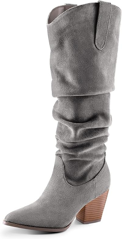 mysoft Women's Cowboy Knee-High Boots Pointed Toe Wide Calf Mid Chunky Heel Pull On Slouchy Boots... | Amazon (US)
