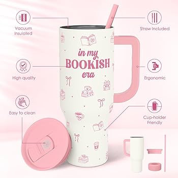SANDJEST Book Lovers 40oz Tumbler With Handle and Straw, in My Bookish Era Insulated Stainless St... | Amazon (US)
