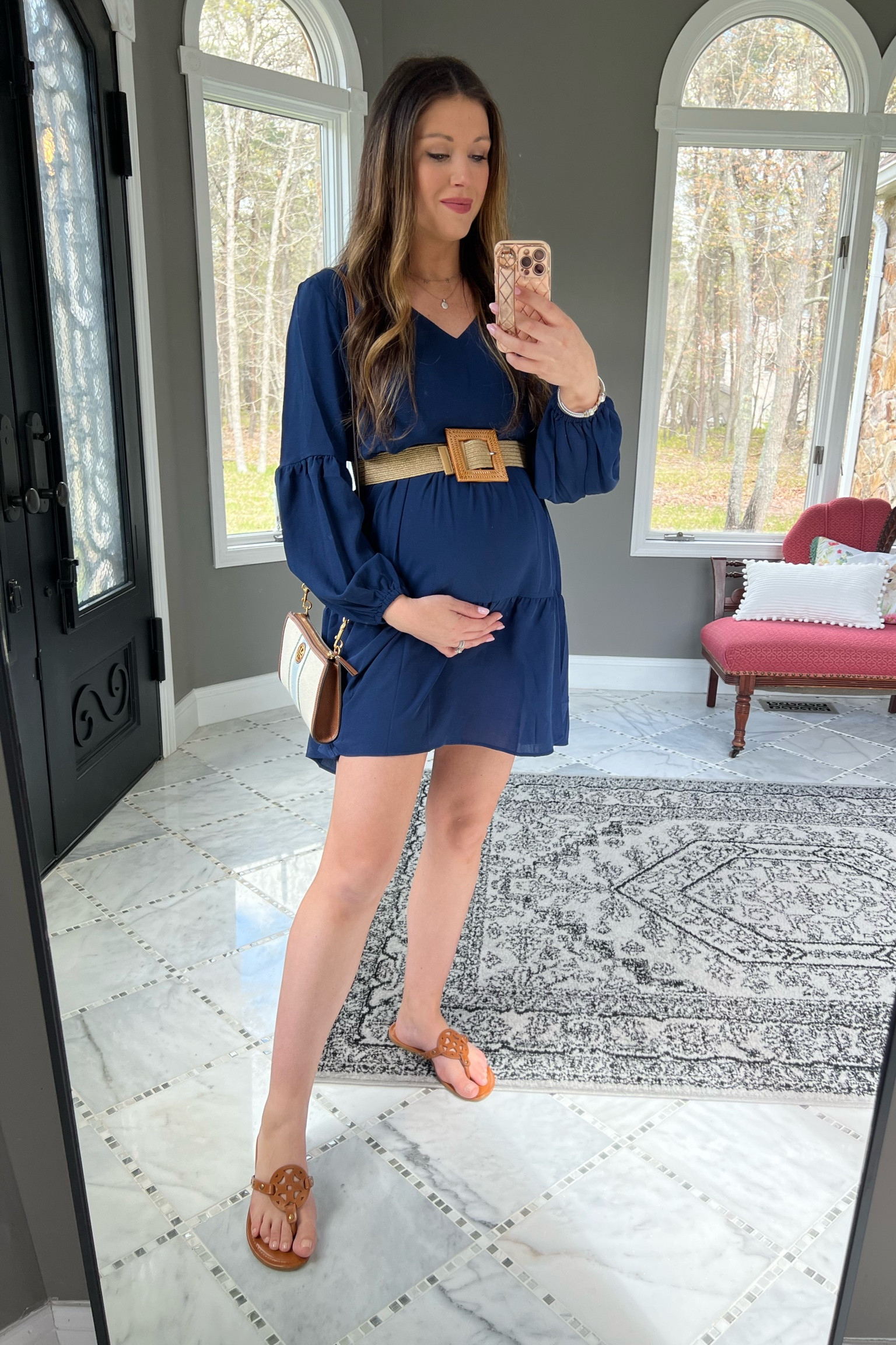 Spring ootd, ootd idea, pregnancy ootd, outfit of the day, pregnancy fashion, bump outfit, maternity style, maternity fashion, spring dress, navy dress, long sleeve dress, Tory Burch look alike sandals, Miller look alike, Miller dupe sandals, woven belt, stretchy belt, summer belt, bump style, short dress, summer dress, beach dress, beach vacation, vacation outfit ideas, puff sleeve dress 

#LTKbump #LTKFind #LTKstyletip