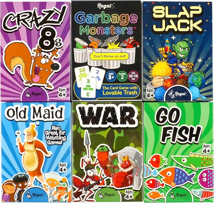 Regal Games Card Games for Kids - Go Fish, Crazy 8's, Old Maid, Slap Jack, Garbage Monster, War -... | Amazon (US)