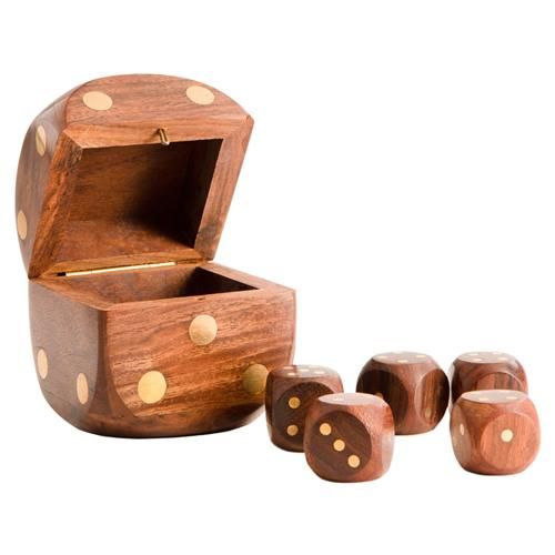 Deven Rustic Lodge Brown Acacia Wood Gold Gaming Dice | Kathy Kuo Home