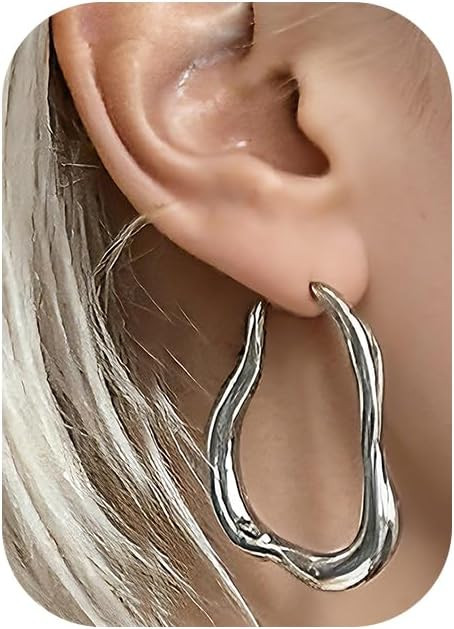 Silver Hoop Earrings for Women, Chunky Statement Hypoallergenic Earrings, Jewelry Gifts for Frien... | Amazon (US)