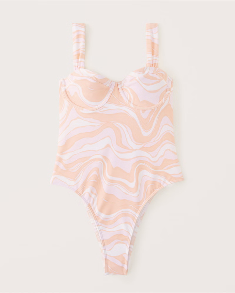 Pleated Strap Underwire One-Piece Swimsuit | Abercrombie & Fitch (US)
