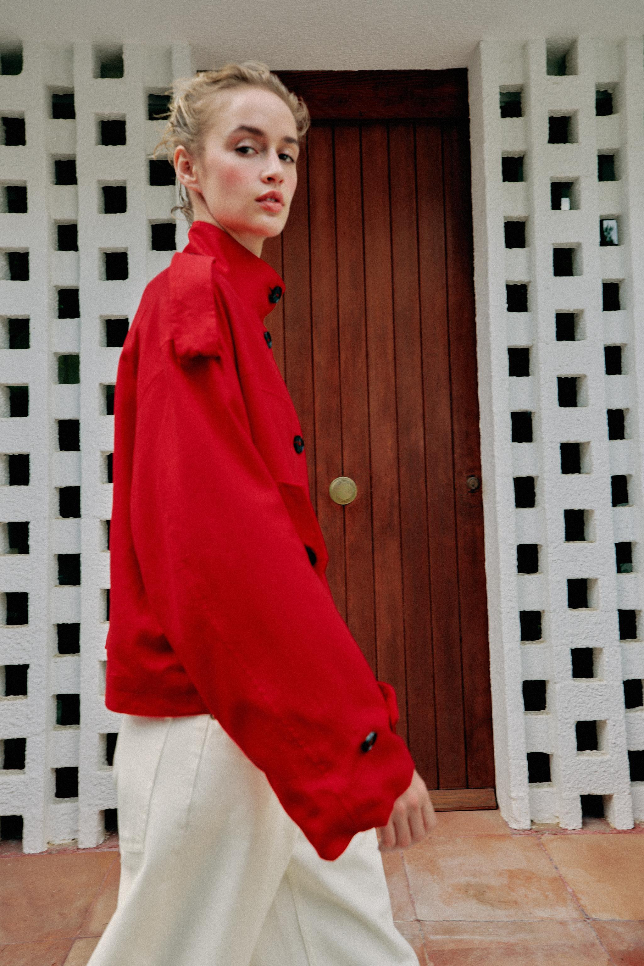 HIGH NECK LINEN BLEND JACKET | Zara UK