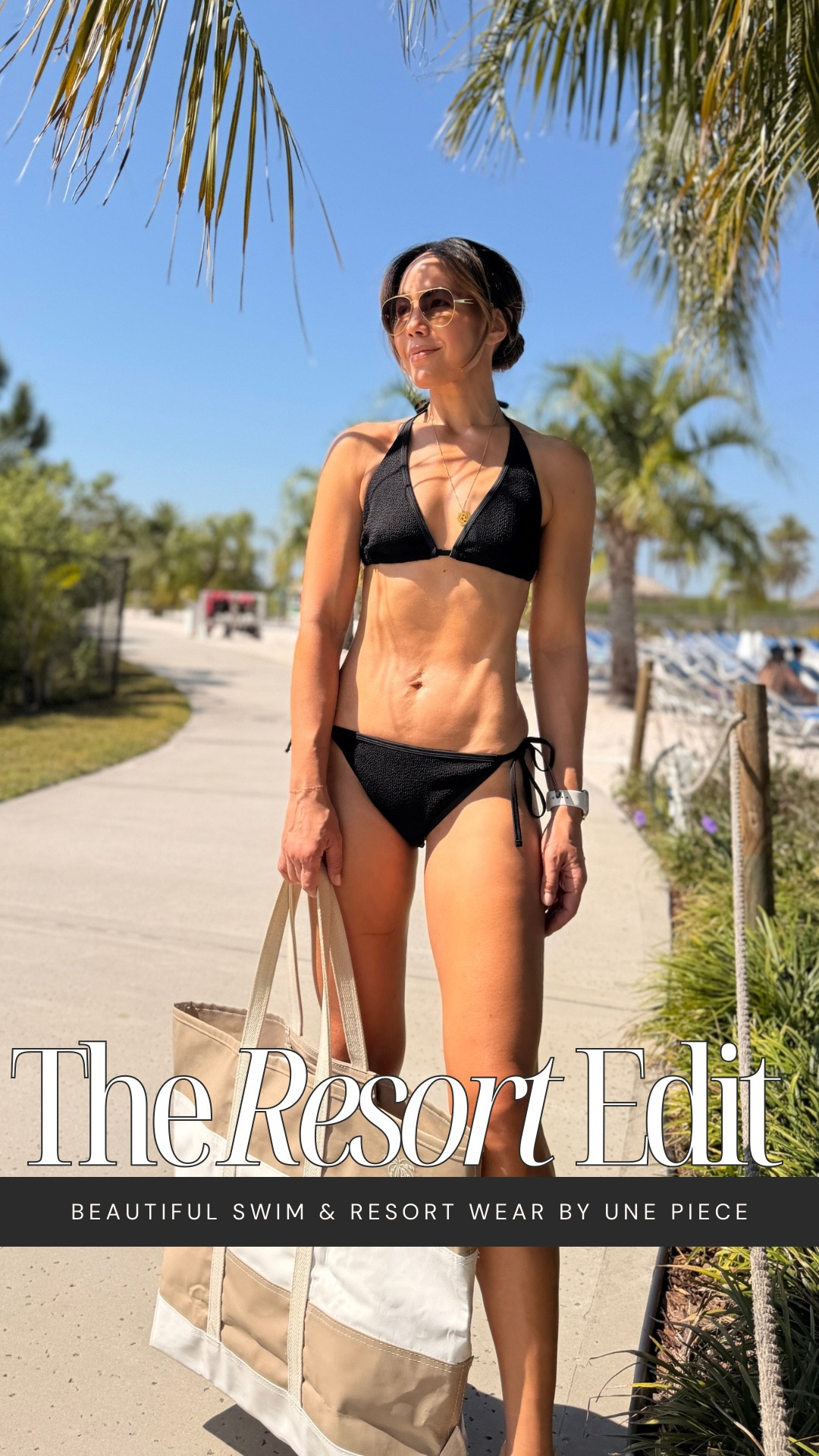 This Une Piece black crinkle cut long line bikini set  is a refined take on the classic string bikini, with elongated lines that give more coverage and support up top while still keeping that clean, minimal look. The crinkle fabric stretches to fit across a wide range of cup sizes and molds to your shape in a really flattering way.

The bottoms sit higher on the waist with adjustable ties so you can control the fit, and the same textured fabric smooths and sculpts without feeling restrictive.

#LTKSeasonal #LTKgrwm #LTKSwim