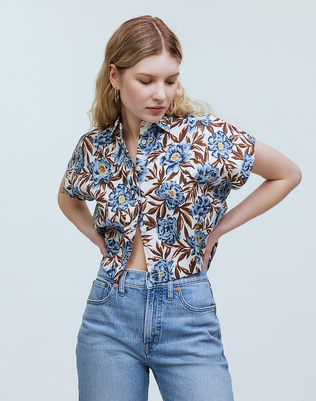 Crop Dolman Shirt in Floral 100% Linen | Madewell