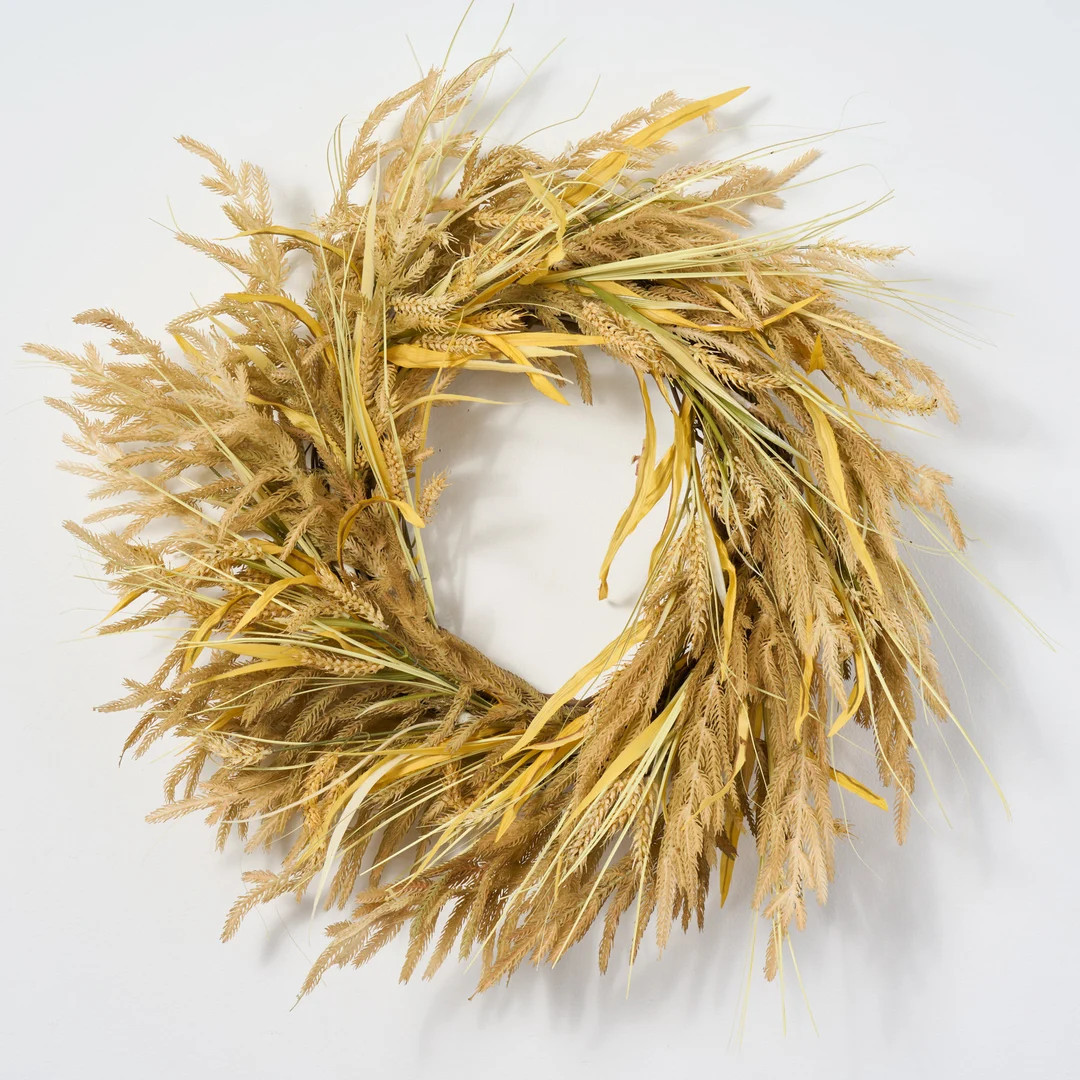 Dried-look Wheat Grass & Neutral Tone Triticum Front Door Fall Wreath - Etsy | Etsy (US)