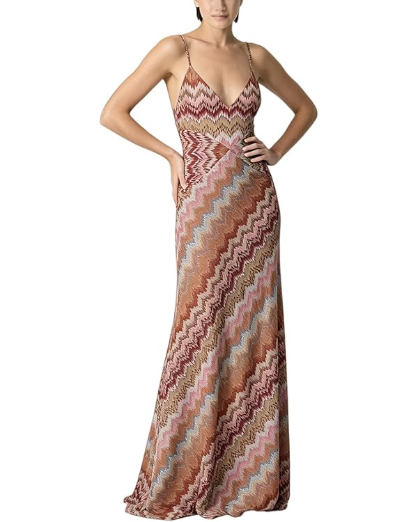 Plunging Neckline Dress Boho V Neck Maxi Dress Colorful Chevron Print Backless Bodycon Dress for ... | Amazon (US)